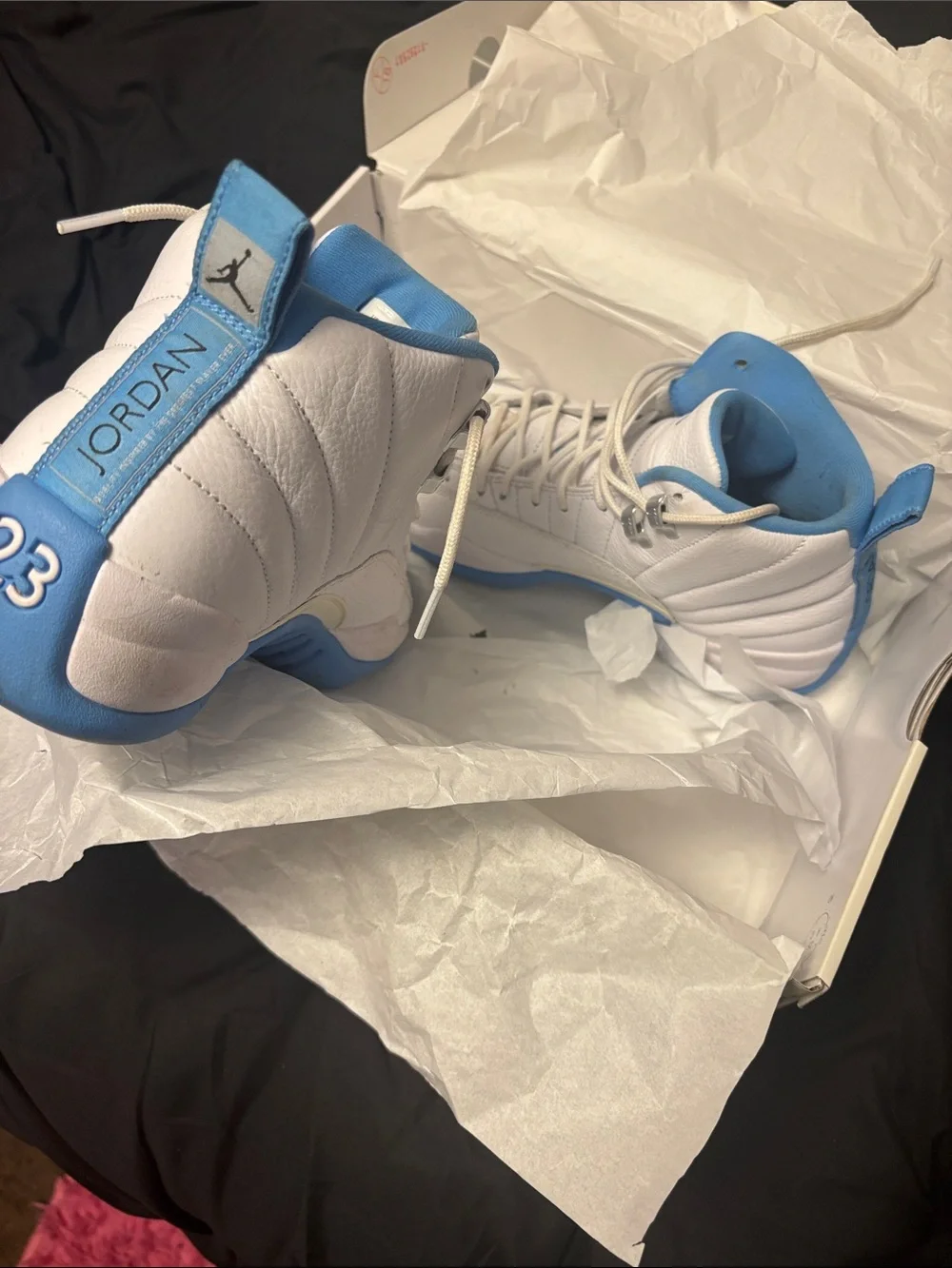 Jordan Retro High-Top Sneakers in White and Light Blue